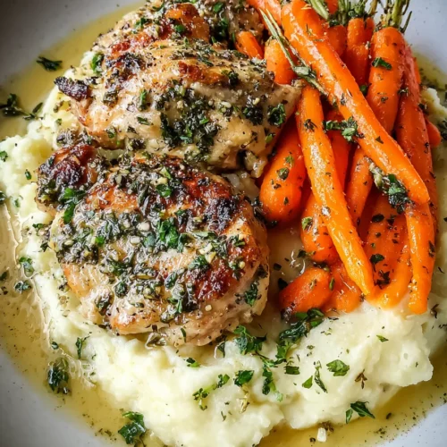 Garlic Herb Chicken with Creamy Mash & Roasted Carrots-image